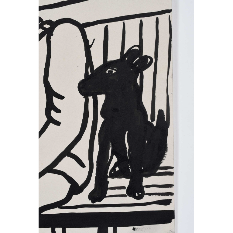 Fernand Léger, Les Amoureux, encre sur papier, couple enlacé sur un banc avec un chien. Détail 06