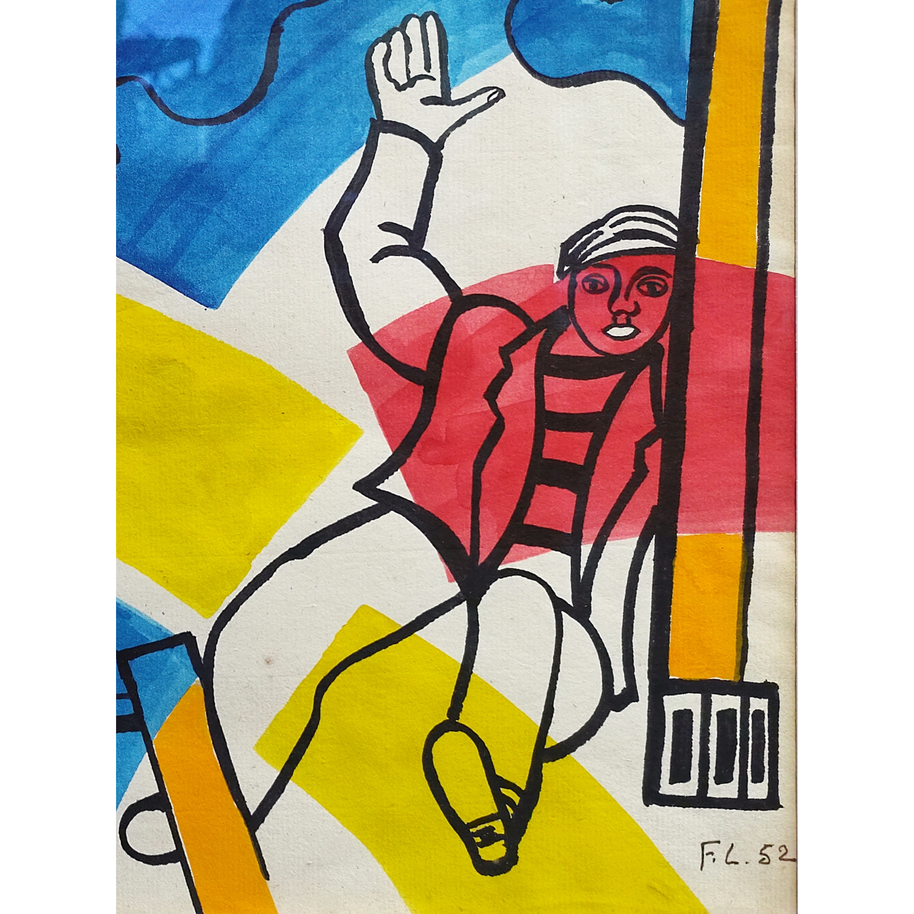 Fernand Léger, Les Constructeurs, 1952, gouache sur papier, deux ouvriers sur une charpente aux couleurs vives. 03