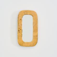 Gilded ceramic oblong mirror by Mithé Espelt, France, circa 1970, with crackled gold glaze and rounded corners